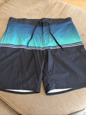 burnside Blue-Green Gradient Board Shorts with Navy Panel